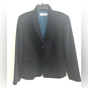 Tahari Blazer Pinstripe Women’s Black Structured Career Office Jacket Minimalist